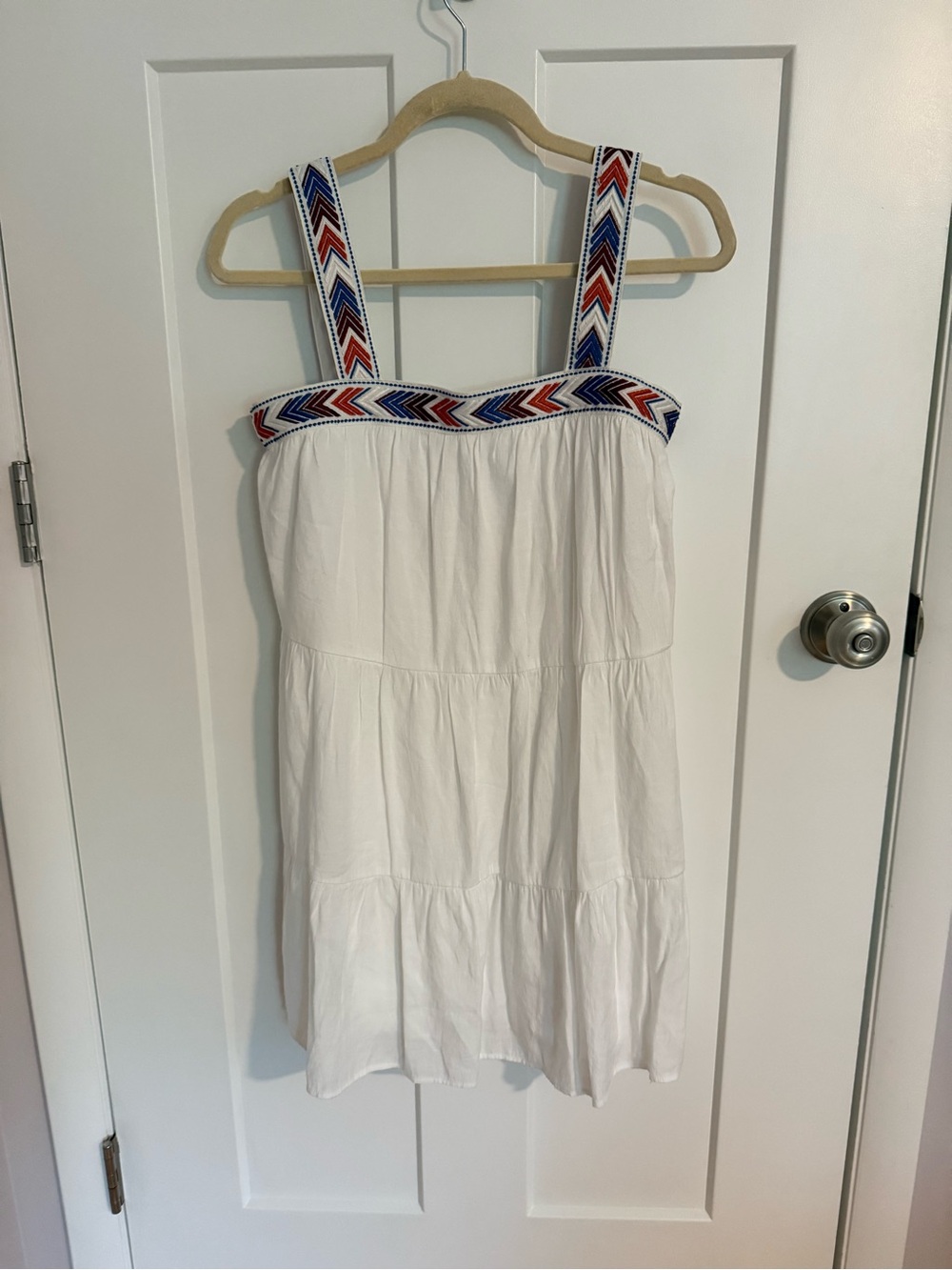 Francesca's Collections White Dress with Chevron Embroidered Trim